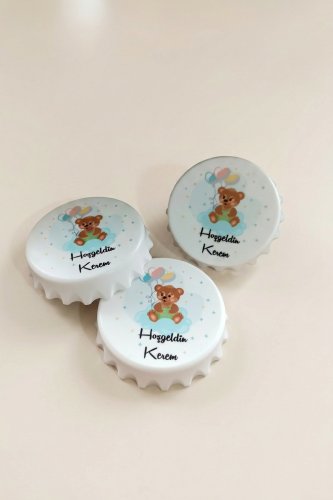 Balonlu Ayıcık Erkek Bebek Yuvarlak Açacak Magnet Bebek Süsü