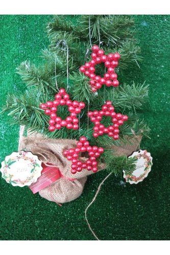 4 Adet Dekoratif Nar Çiçeği İnci Boncuklu Yıldız 7cm