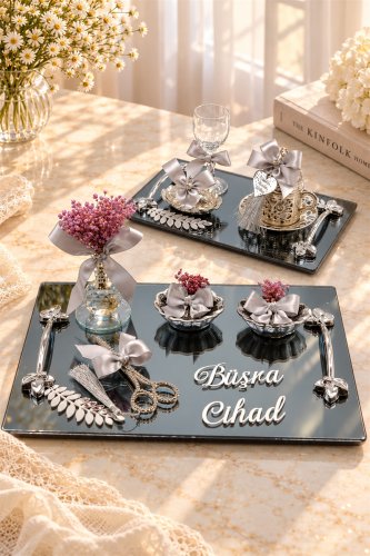 2'li Söz Tepsisi Damat Kahvesi Nişan Tepsisi