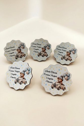 Ayıcıklı Araba Balonlu Ahşap Magnet