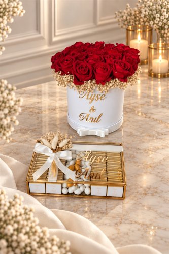 Kız isteme çikolatası kız isteme çiçeği 25 güllü set