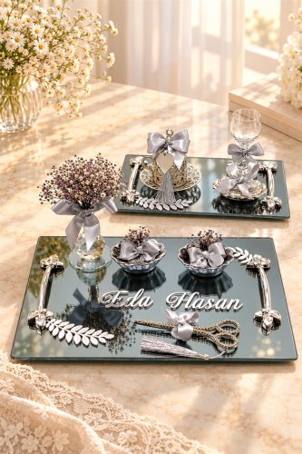2'li Söz Tepsisi Damat Kahvesi Nişan Tepsisi