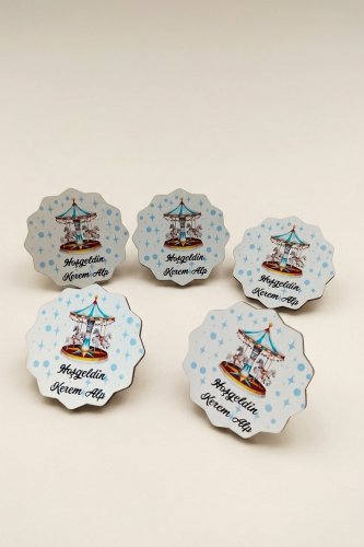 Atlıkarınca Mavi Erkek Bebek Ahşap Magnet Bebek Süsü