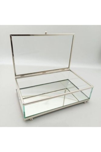 Cam Çikolata Kutusu Söz Nişan 25*15*7 Cm Gümüş