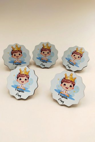 Prens Taçlı Erkek Bebek Ahşap Magnet Bebek Süsü