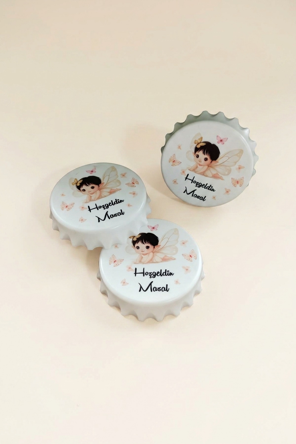 Melek Kız Bebek Yuvarlak Açacak Magnet Bebek Süsü