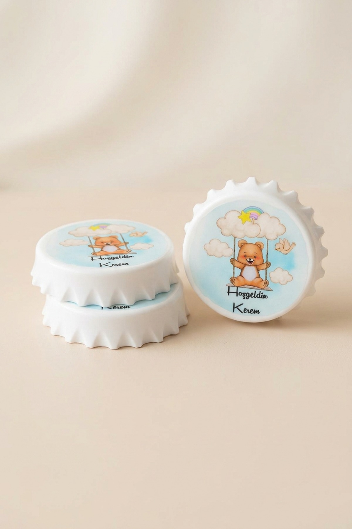 Salıncakta Ayıcık Erkek Bebek Yuvarlak Açacak Magnet Bebek Süsü