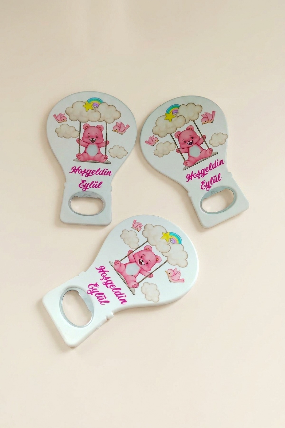 Pembe Ayıcık Balon Kız Bebek Açacak Magnet Bebek Süsü