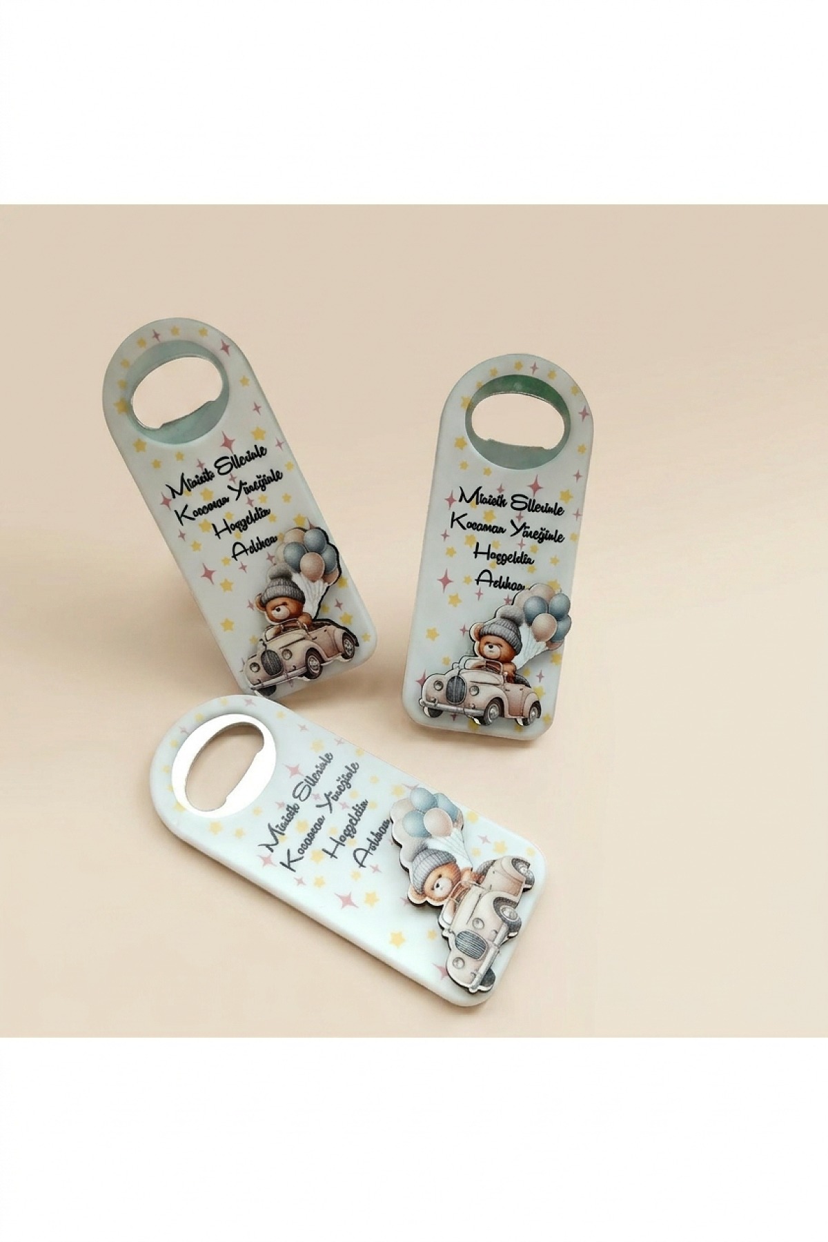 Ayıcıklı Araba Erkek Bebek Açacak Magnet Bebek Süsü