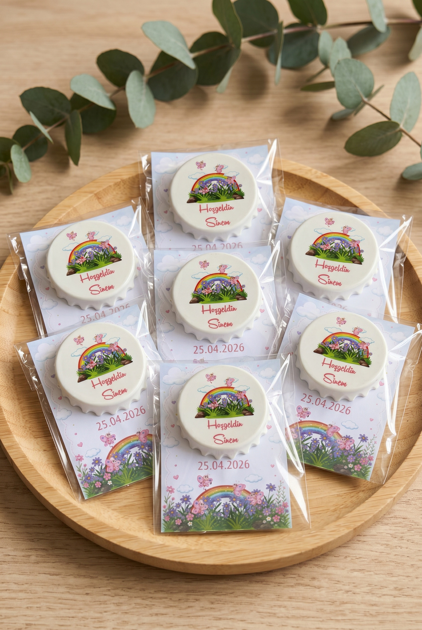 Gökkuşağı Unicorn Bebek Hediyelik Yuvarlak Açacak Magnet 20'li Paket